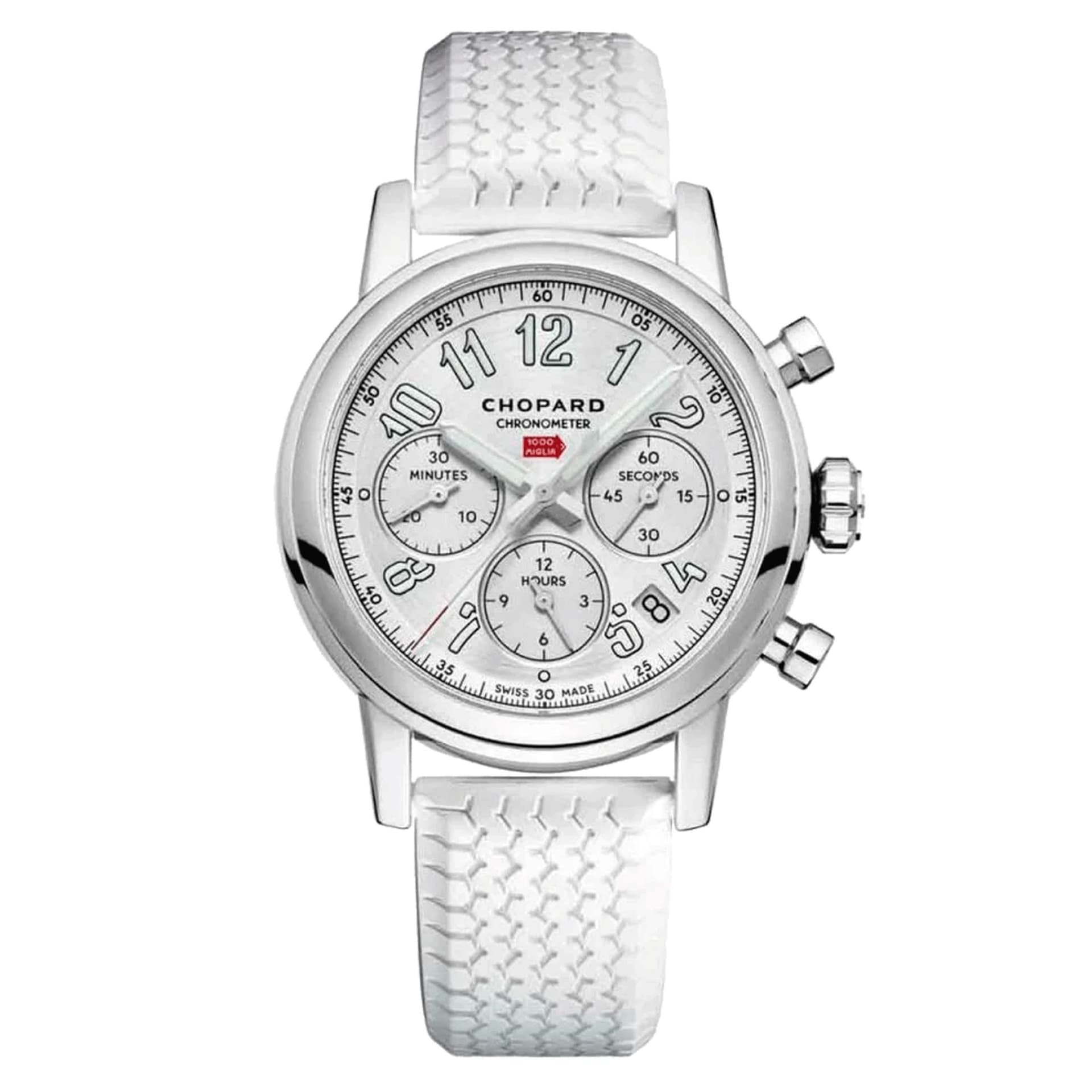 Chopard Montre Chopard Mille Miglia Chronographe automatique cadran argent bracelet caoutchouc blanc 39 mm
