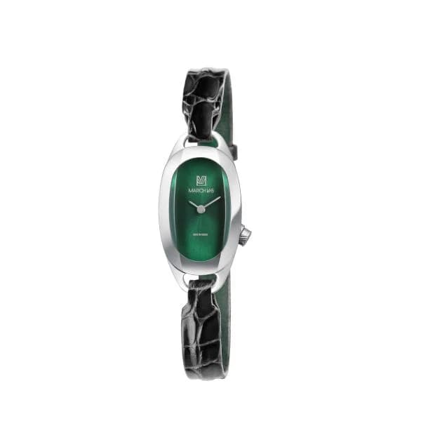 March LA.B Montre MARCH LA.B Oblongue Acier Forest Bracelet Alligator