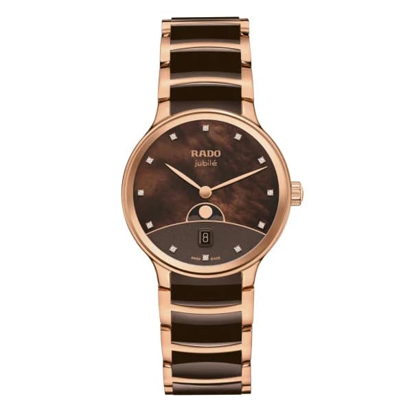 Rado Montre Rado Centrix Moonphase Quartz Cadran Brun Bracelet Brun