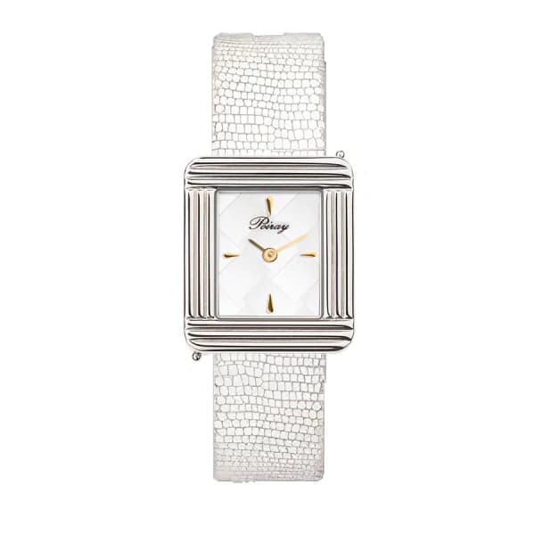 Poiray Montre Poiray Ma Première Cadran Blanc Texturé Bracelet Chèvre Blanc