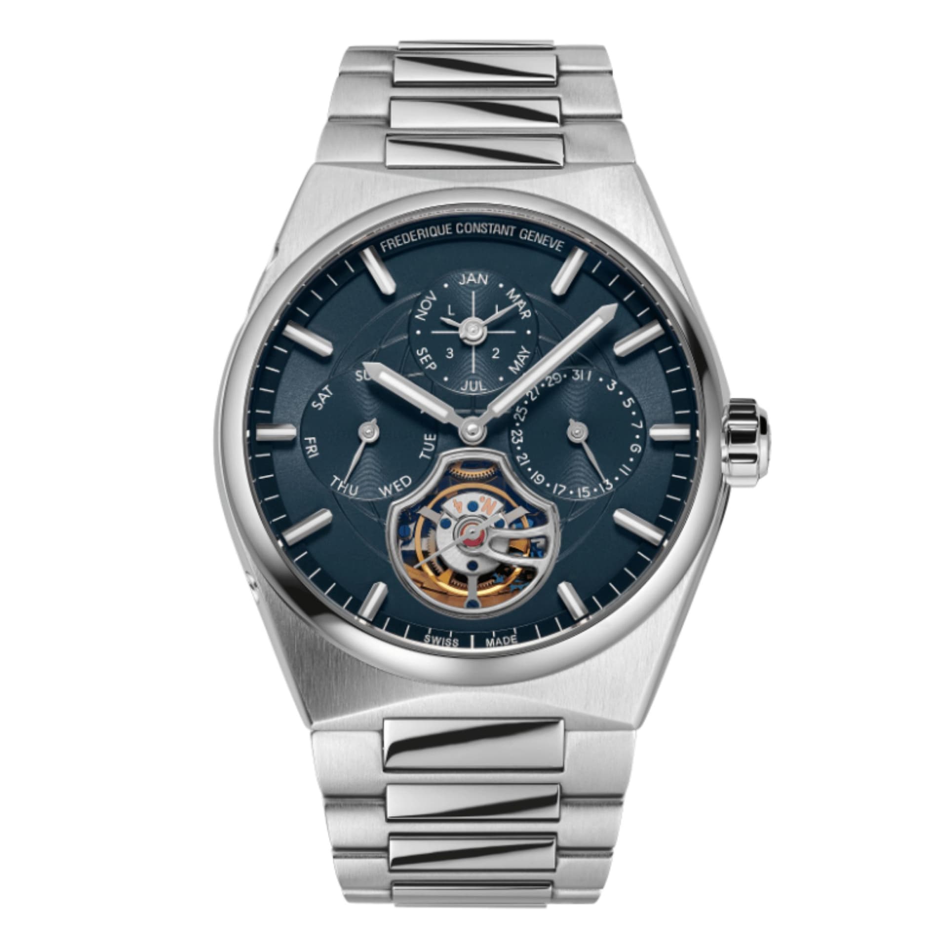 Frédérique Constant Montre Frédérique Constant Highlife Tourbillon Perpetual Calendar Manufacture automatique cadran bleu bracelet acier 41 mm