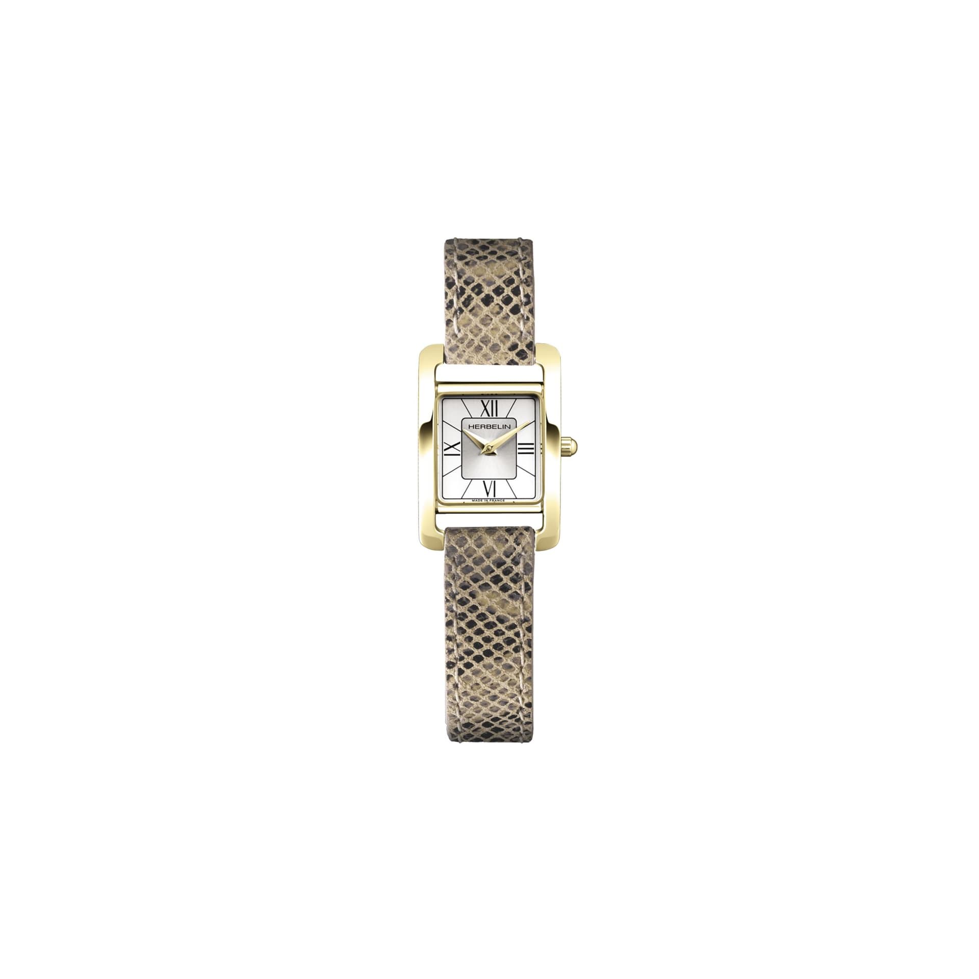 Michel Herbelin Montre Herbelin V Avenue quartz cadran argent chiffres romains bracelet cuir python 20,5 x 19 mm