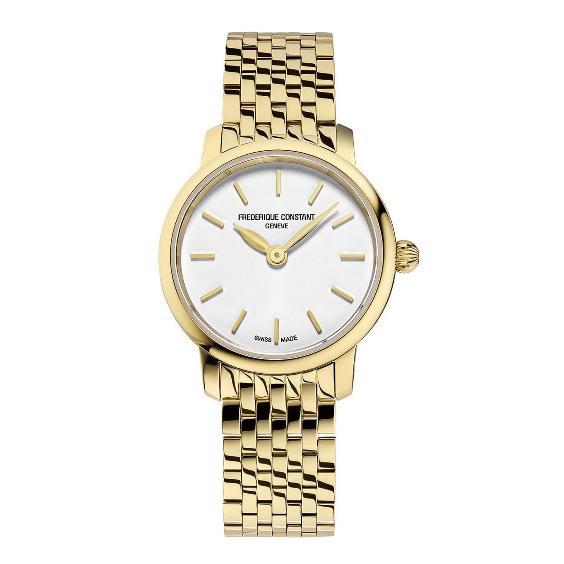 Frédérique Constant Montre Frédérique Constant Classics Ultra Slim Ladies quartz PVD or jaune cadran argenté bracelet acier 25 mm
