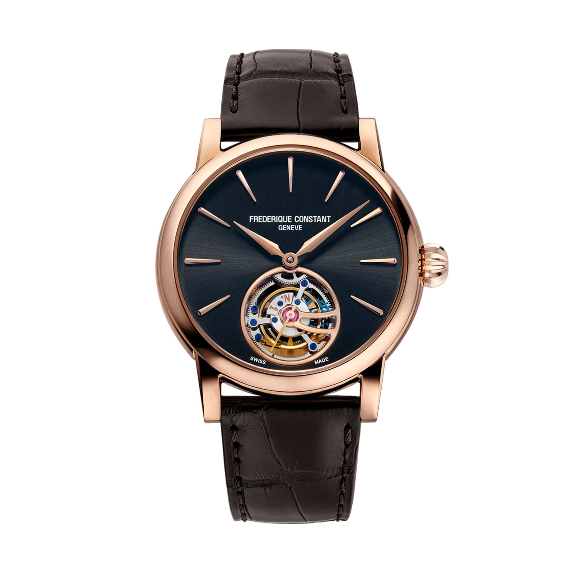 Frédérique Constant Montre Frédérique Constant Tourbillon Manufacture Automatique Cadran Gris anthracite Bracelet Crocodile - FC-980G3H9