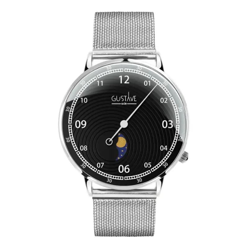 Gustave & Cie Montre 12H Georges Argent & Noir Milanais Argent 40mm