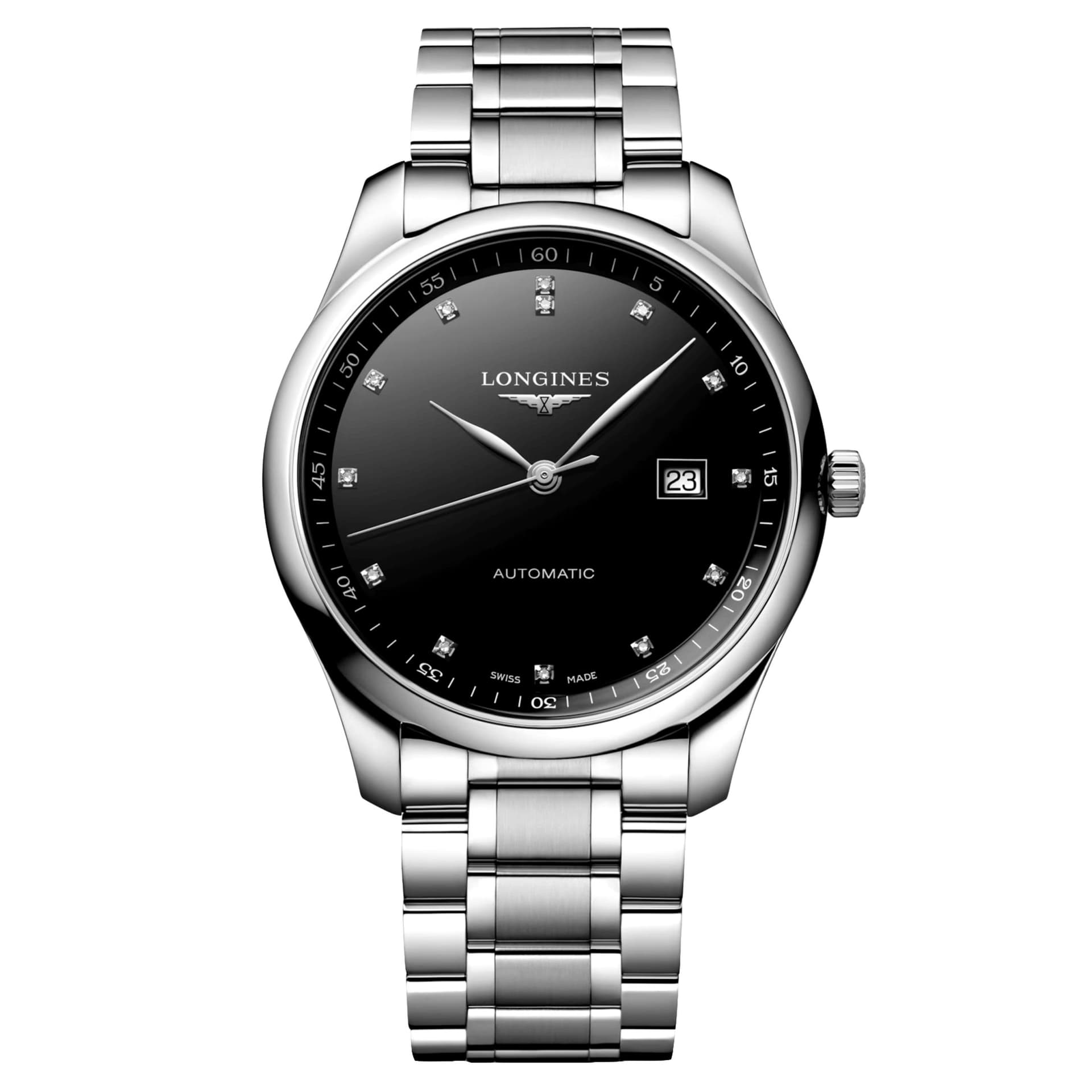 Longines Montre Longines Master Collection automatique index diamants cadran noir bracelet acier 42 mm