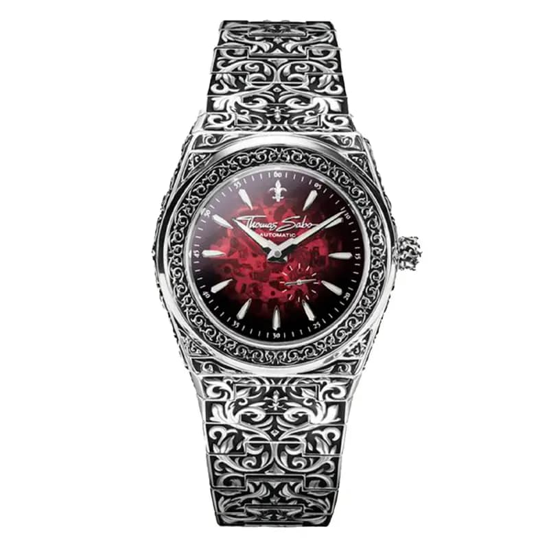 Thomas Sabo Montre Rebel at Heart Revive Automatique 42mm Acier inoxydable rouge Argent WA0449-201-212