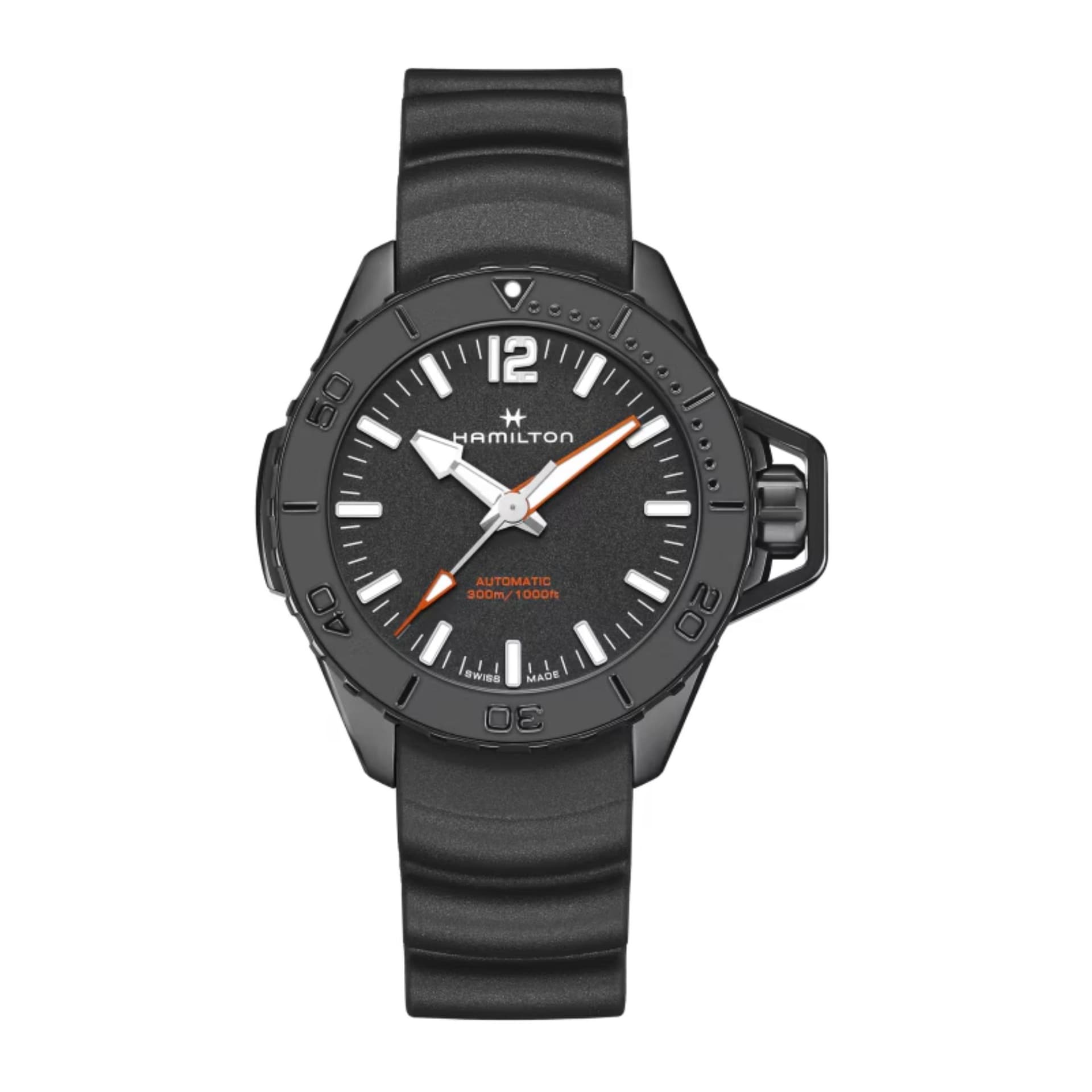 Hamilton Montre Hamilton Khaki Navy Frogman Automatique PVD noir cadran noir bracelet caoutchouc 46 mm