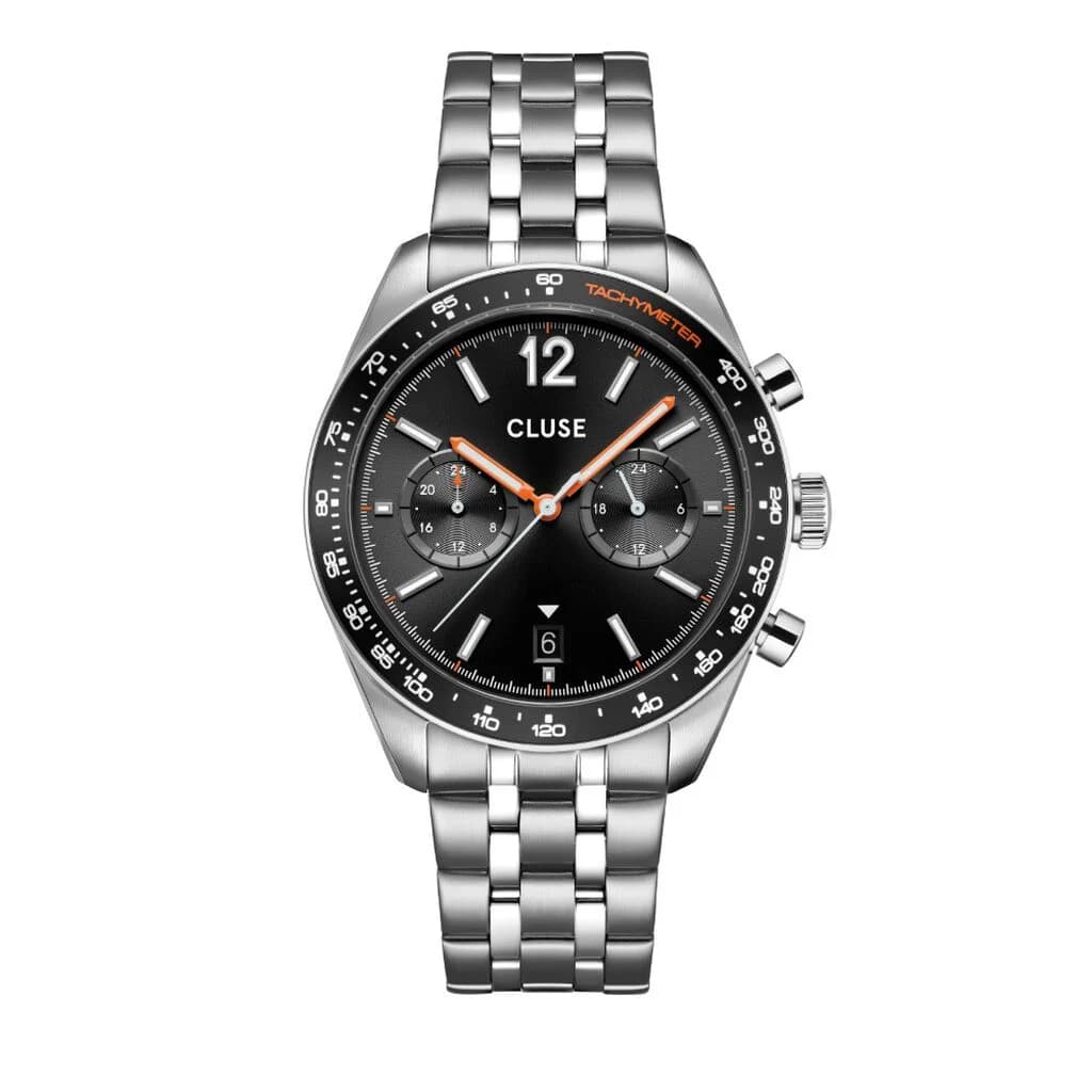 Cluse Aravis Dual Timer Watch Steel, Black, Silver Colour
