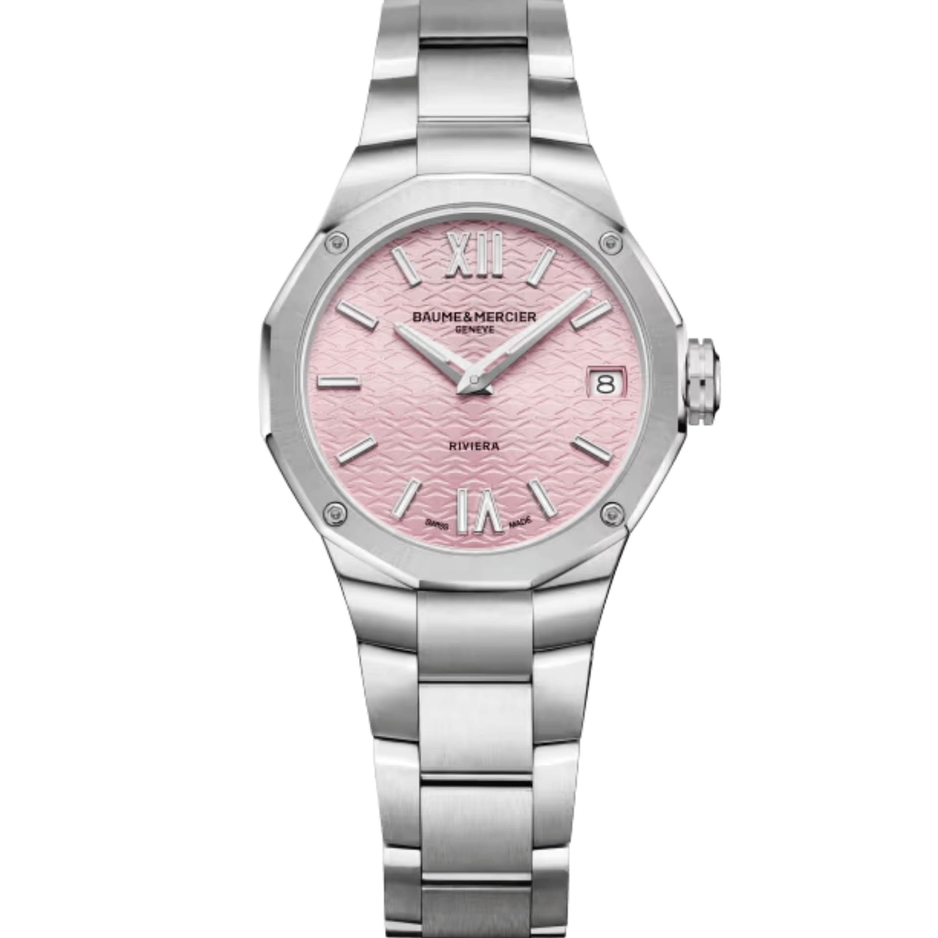Baume & Mercier Montre Baume et Mercier Riviera quartz cadran rose bracelet acier 33 mm