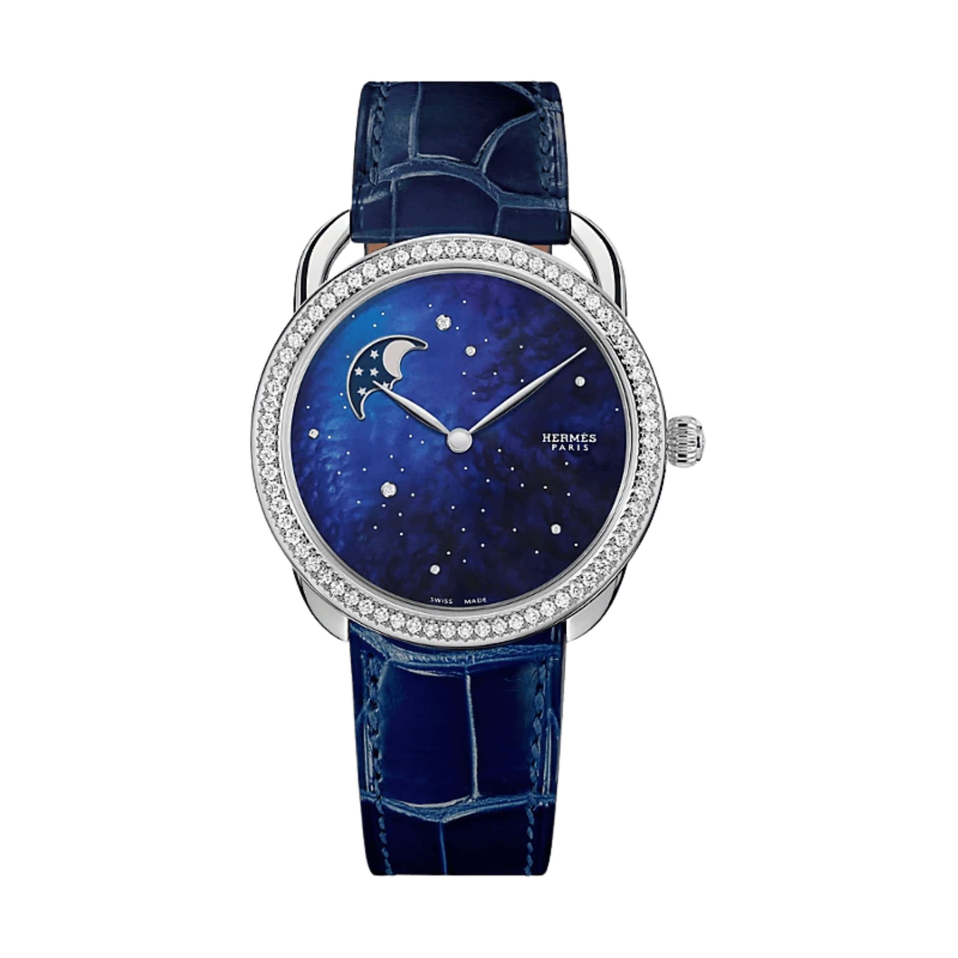 Hermès Montre HERMÈS Arceau Petite Lune Grand Modèle automatique cadran bleu bracelet cuir bleu 38 mm