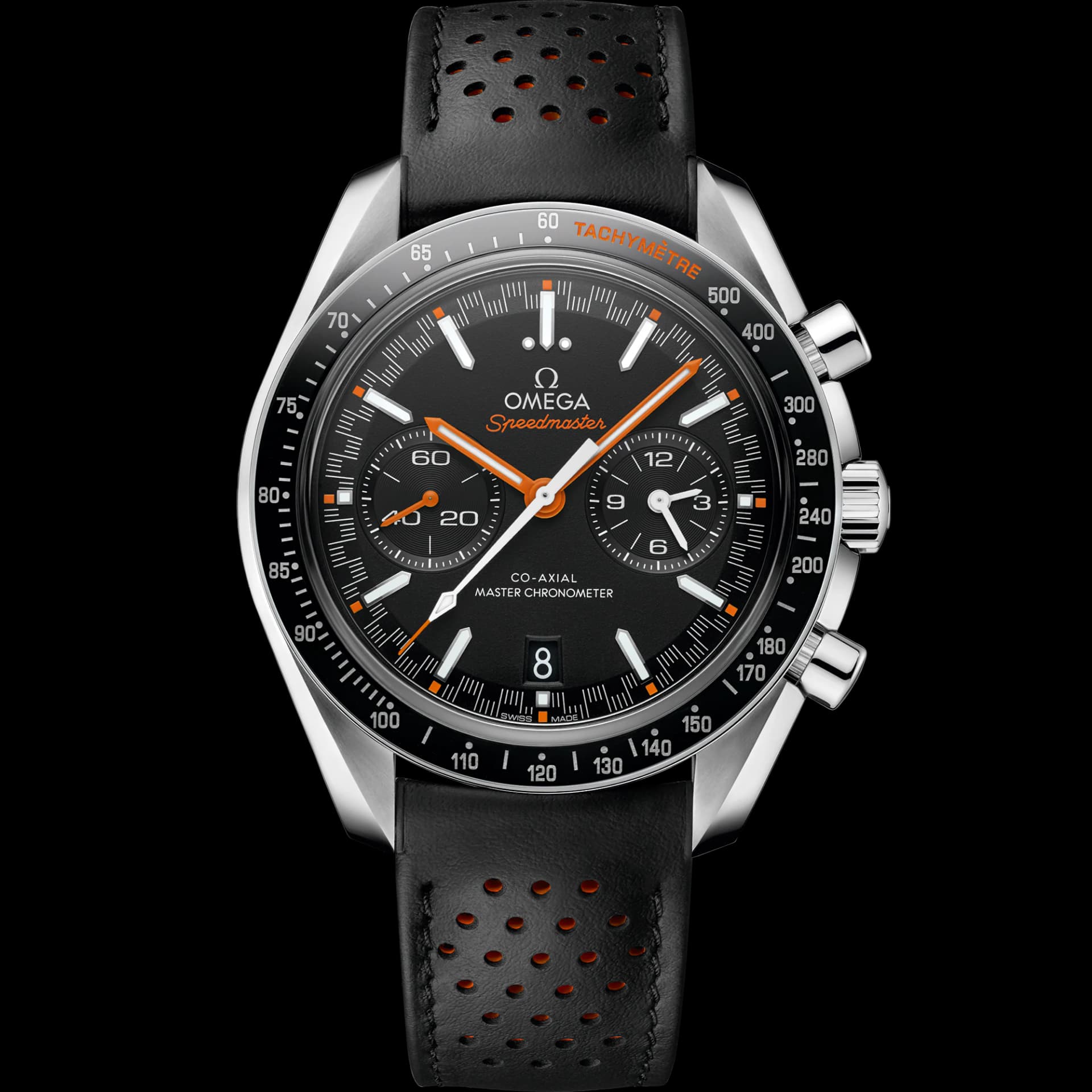Omega Speedmaster 44,25 mm, acier sur bracelet en cuir