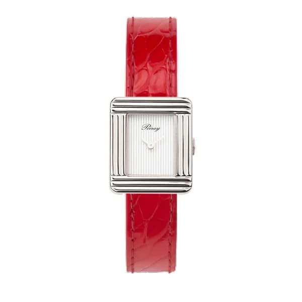 Poiray Montre Poiray Ma Première Mini Acier Cadran Ligné Bracelet Alligator Rouge