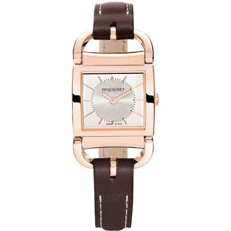Pequignet E. Montre Pequignet Attellage Quartz - Cadran Argent - Bracelet Marron Foncé - 5896438