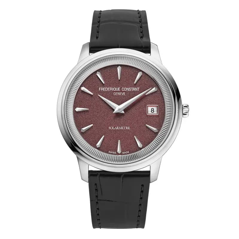 Frédérique Constant Montre Frédérique Constant Classics Moneta Solarmetre Quartz Solaire Cadran Rouge Bracelet Cuir - FC-120BRG3S6