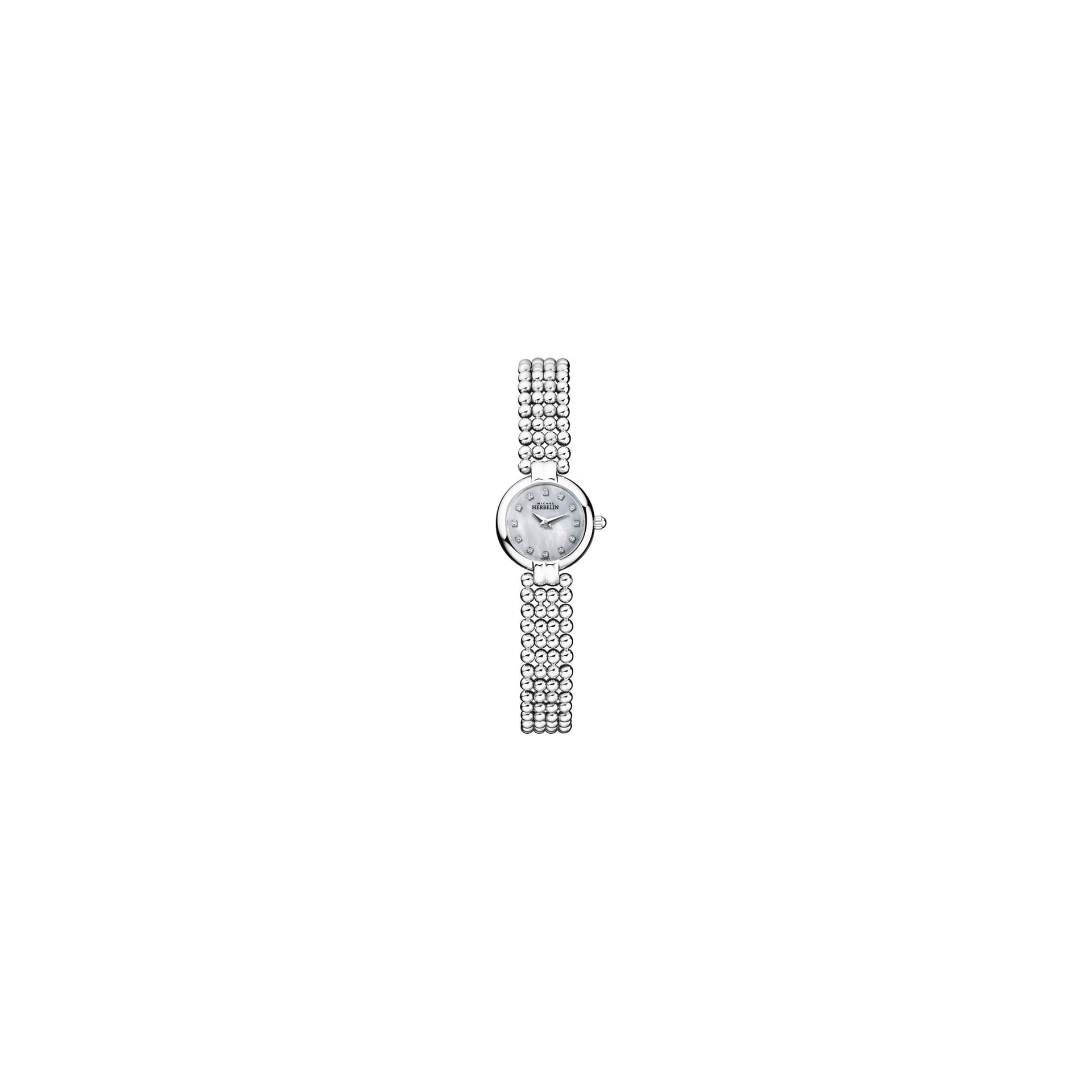 Michel Herbelin Montre Michel Herbelin Perles quartz cadran nacre index diamants bracelet acier 21 mm