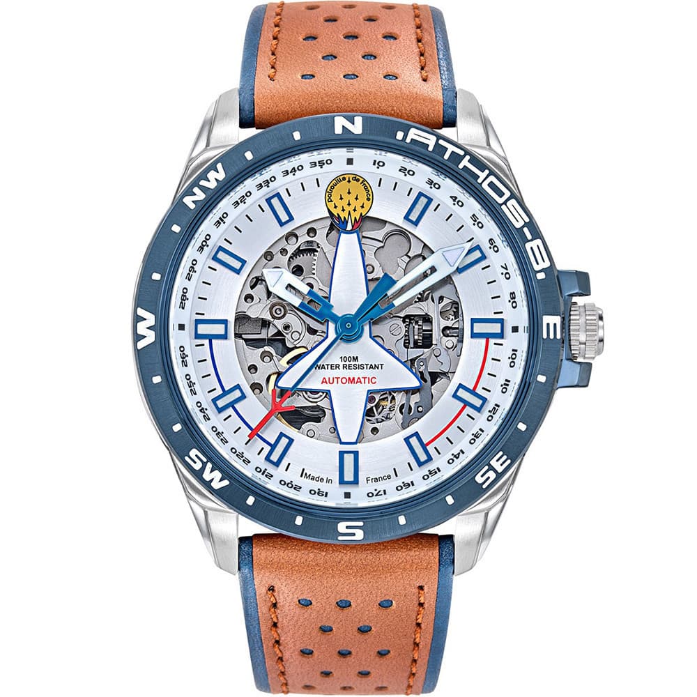 Patrouille de France Montre Automatique Patrouille de France Collection Athos 8 en Cuir Marron