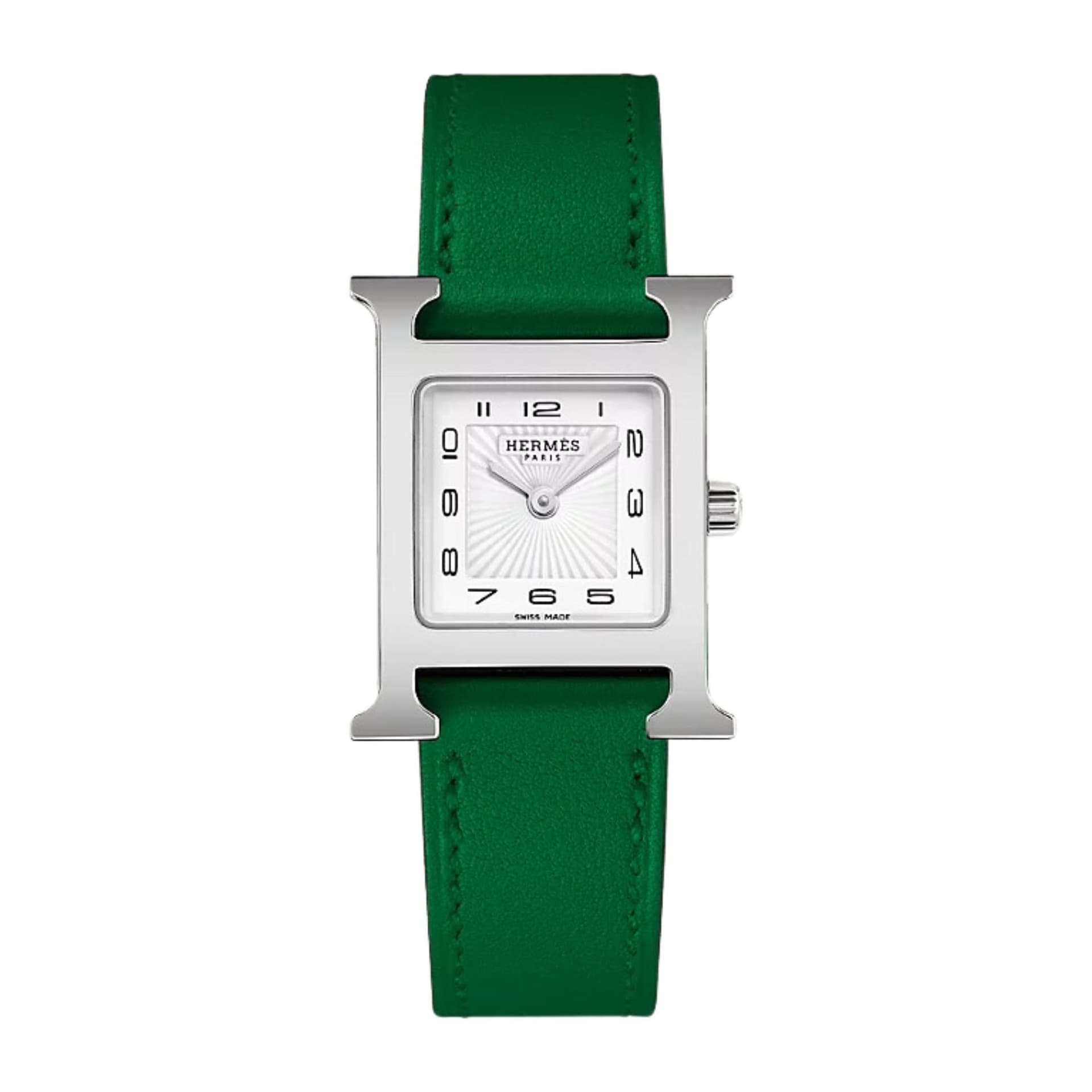 Hermès Montre HERMÈS Heure H Petit Modèle quartz cadran blanc bracelet cuir Swift vert 25 mm