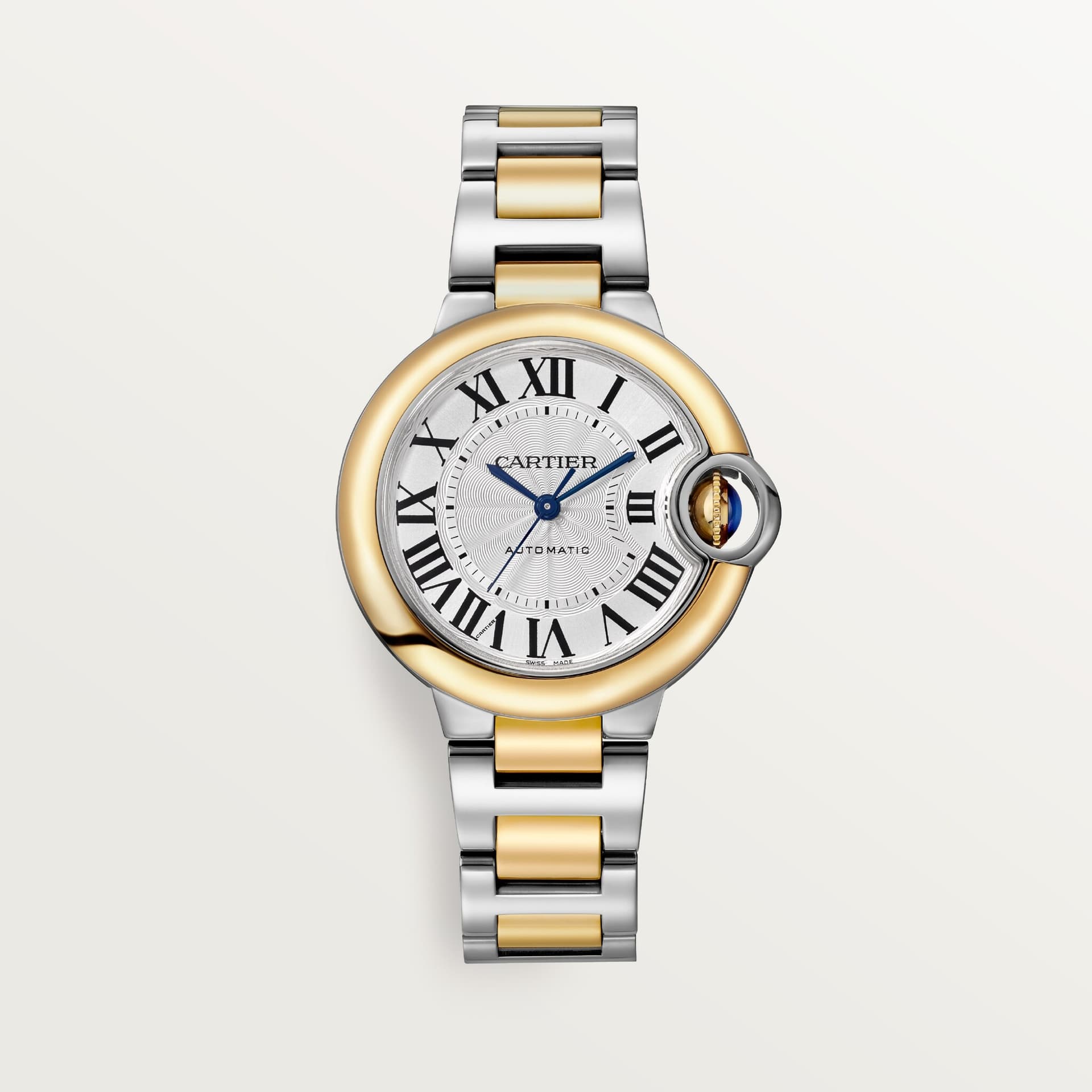 Cartier Ballon Bleu 33 mm — bracelet or jaune, acier
