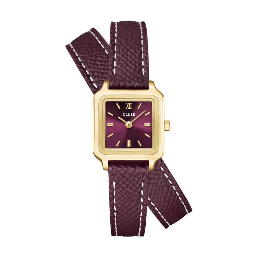 Cluse Gracieuse Mini Watch Double Leather, Wine, Gold Colour