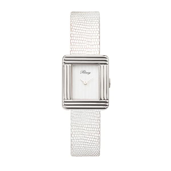 Poiray Montre Poiray Ma Première Mini Acier Cadran Ligné Bracelet Chèvre Blanc