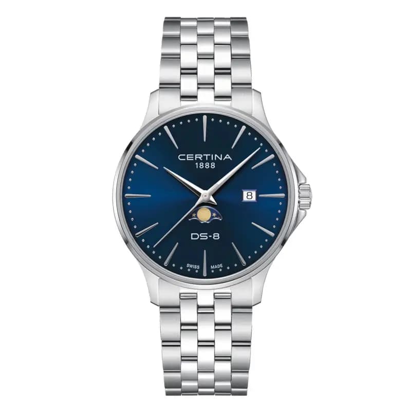 Certina Montre Certina DS-8 Moonphase Gent Cadran Bleu Bracelet Acier inoxydable