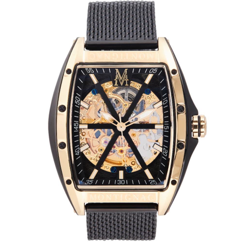 Montignac Montre Automatique Montignac Collection Tonneau en Acier et PVD Noir
