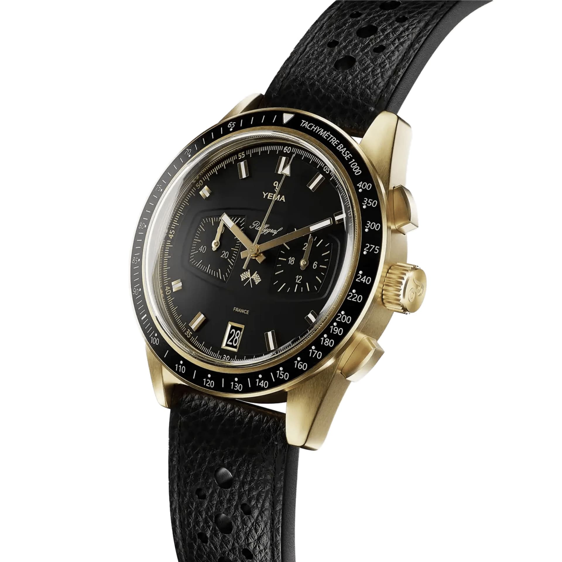 Yema Montre Yema Rallygraf Meca-Quartz II Classic Racing School cadran noir bracelet cuir 40 mm