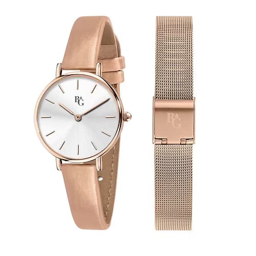 B&G Coffret B&G PREPPY Montre Femme en Polyuréthane Rose et Bracelet Interchangeable