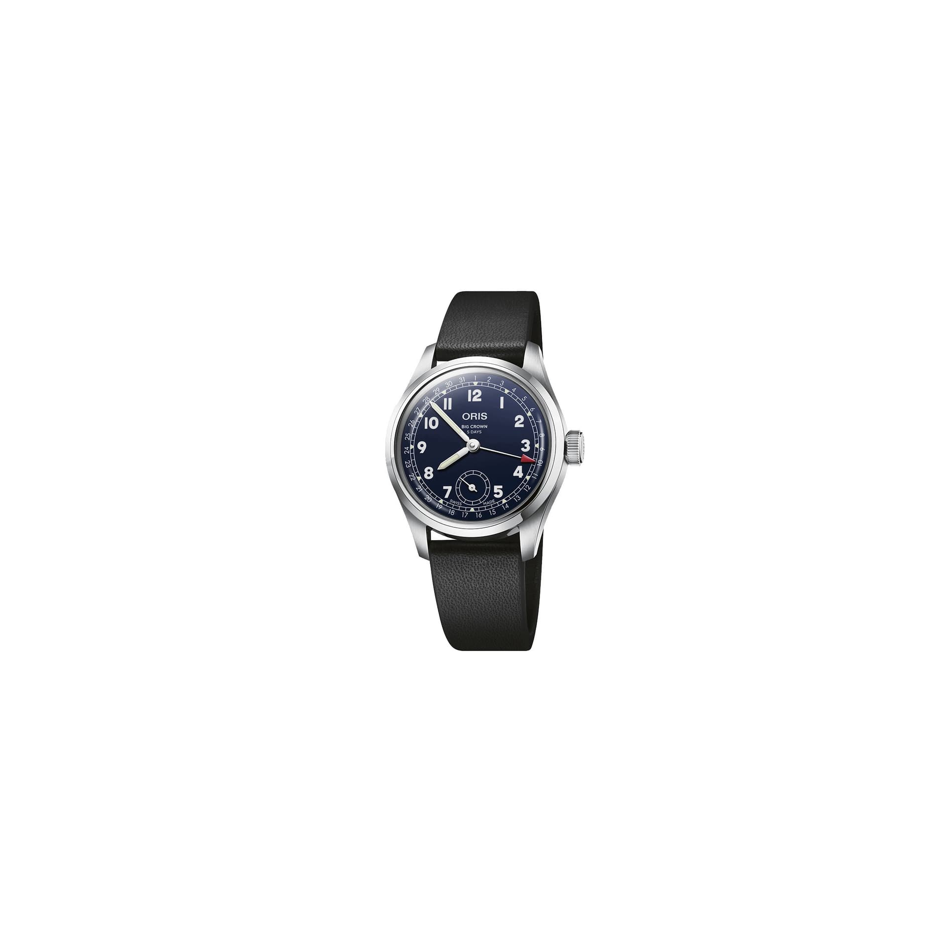 Oris Montre Oris Big Crown Pointer Date Calibre 403 cadran bleu bracelet cuir noir 38 mm