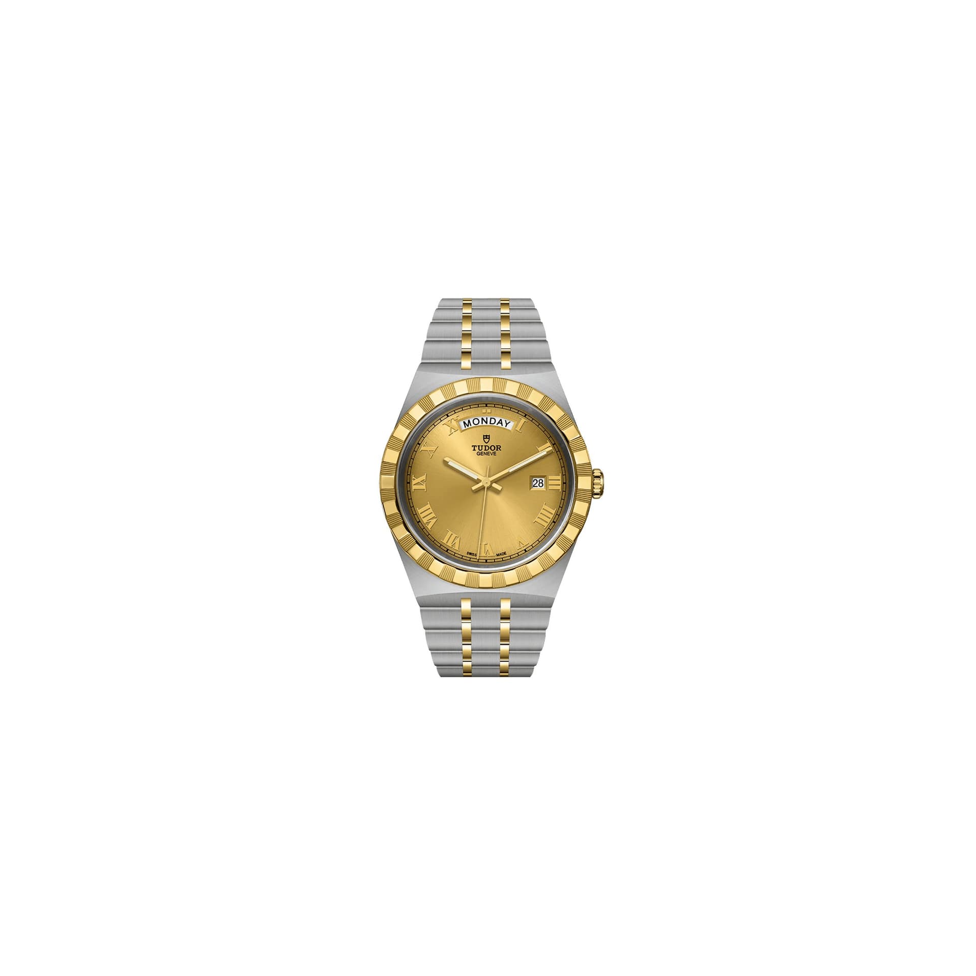 Tudor Montre Tudor Royal automatique guichet jour cadran champagne bracelet acier et or jaune 41 mm