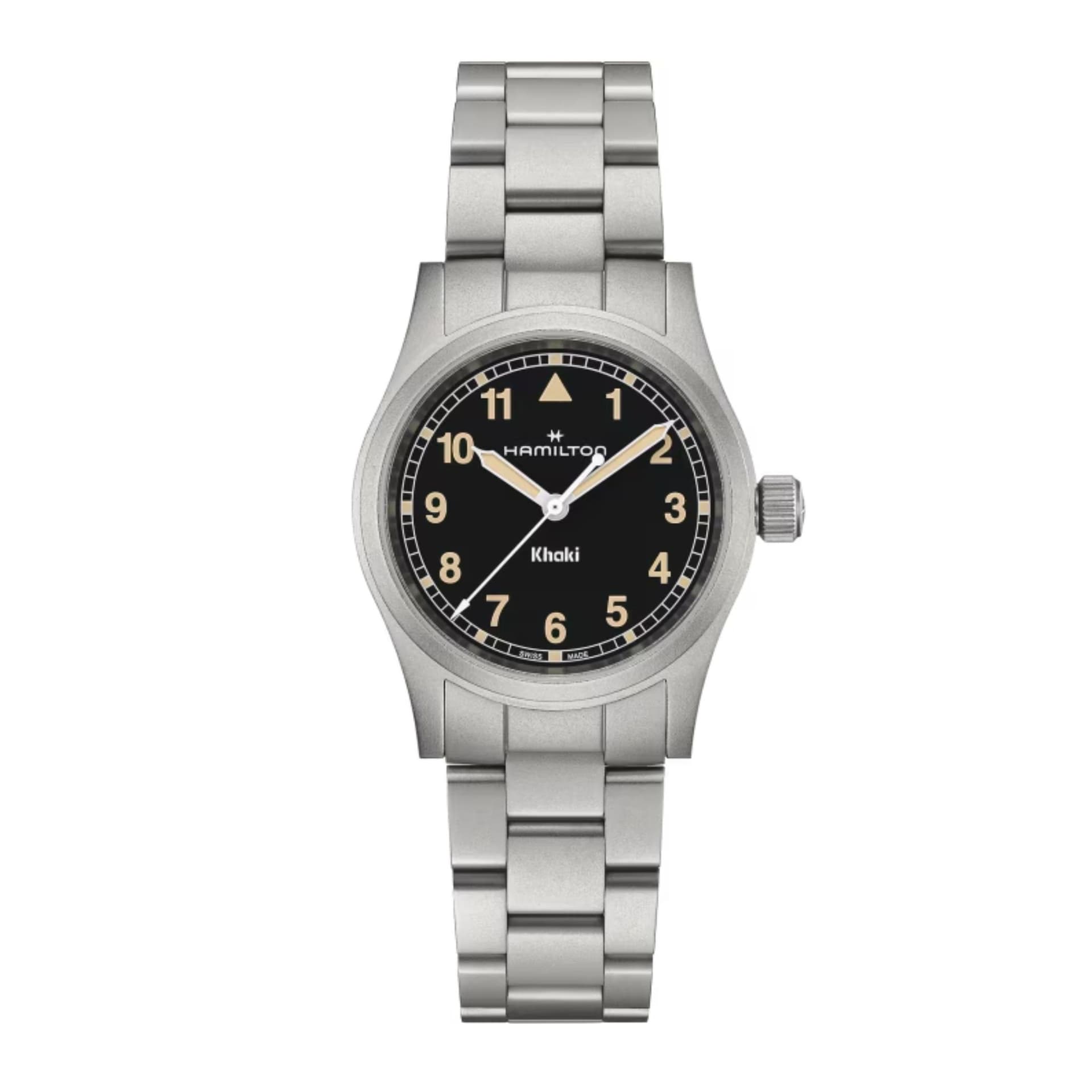 Hamilton Montre Hamilton Khaki Field quartz cadran noir et radium bracelet acier 38 mm