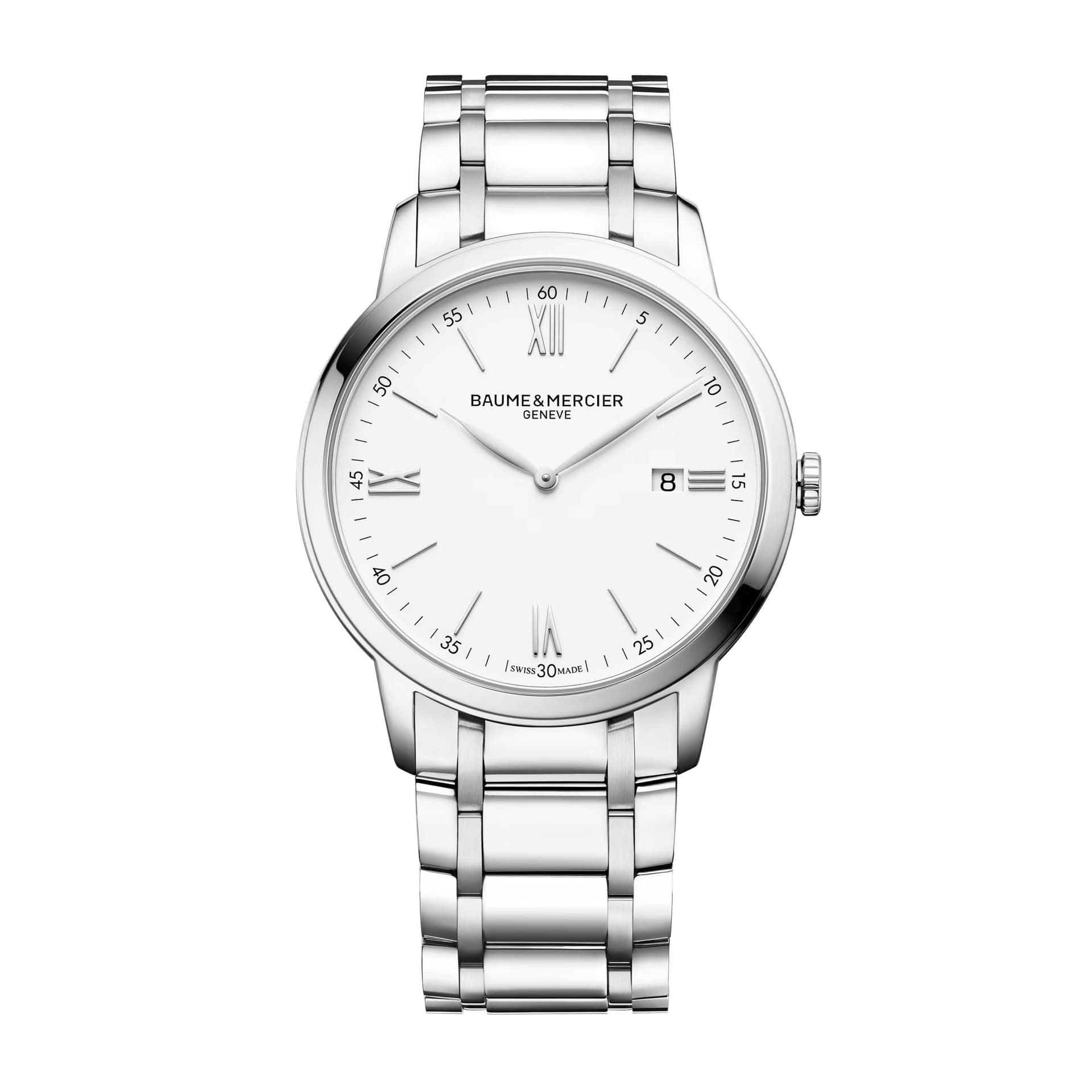 Baume & Mercier Montre Baume et Mercier Classima quartz cadran blanc bracelet acier 42 mm