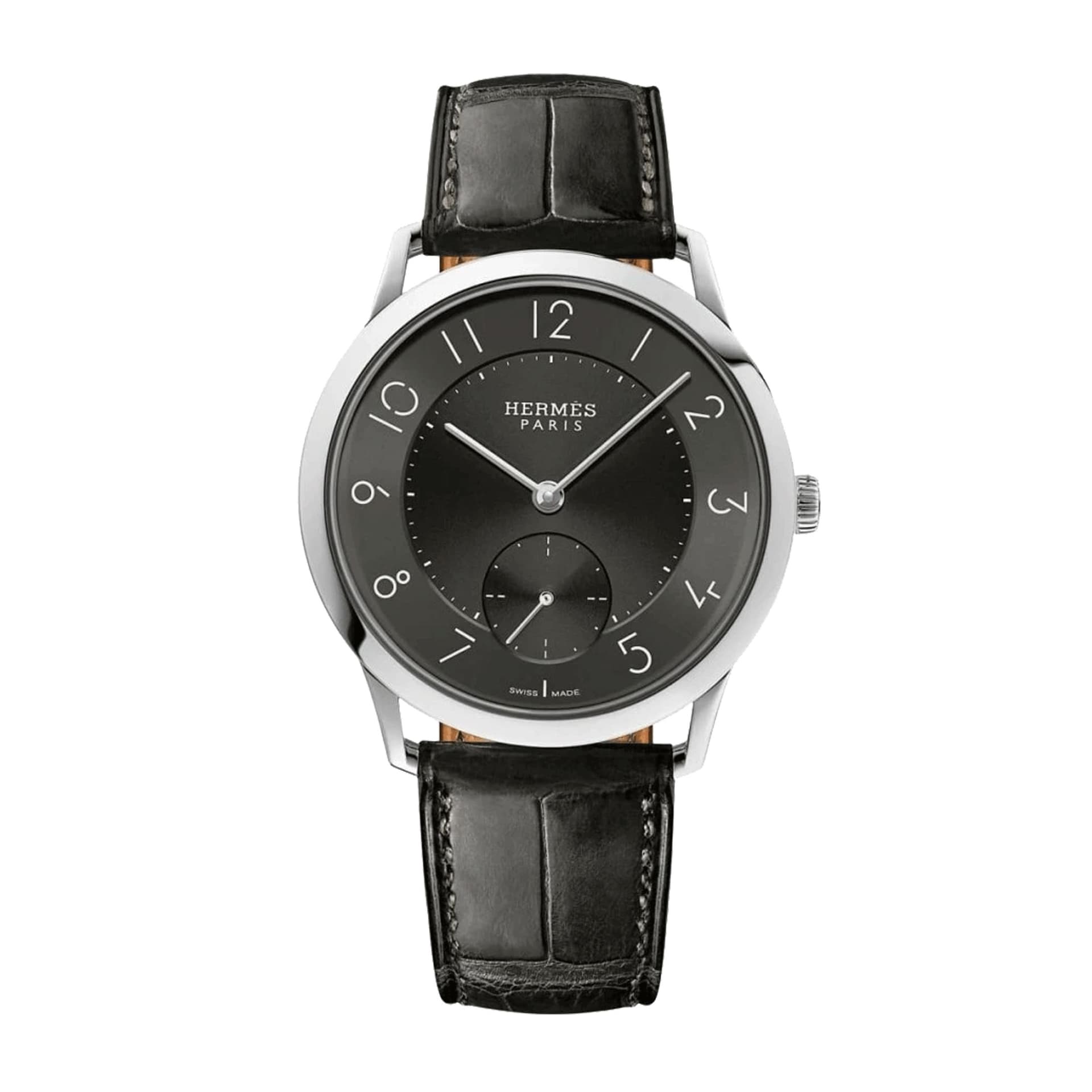 Hermès Montre HERMÈS Slim d'Hermès Grand Modèle automatique cadran noir bracelet cuir noir 39,5 mm