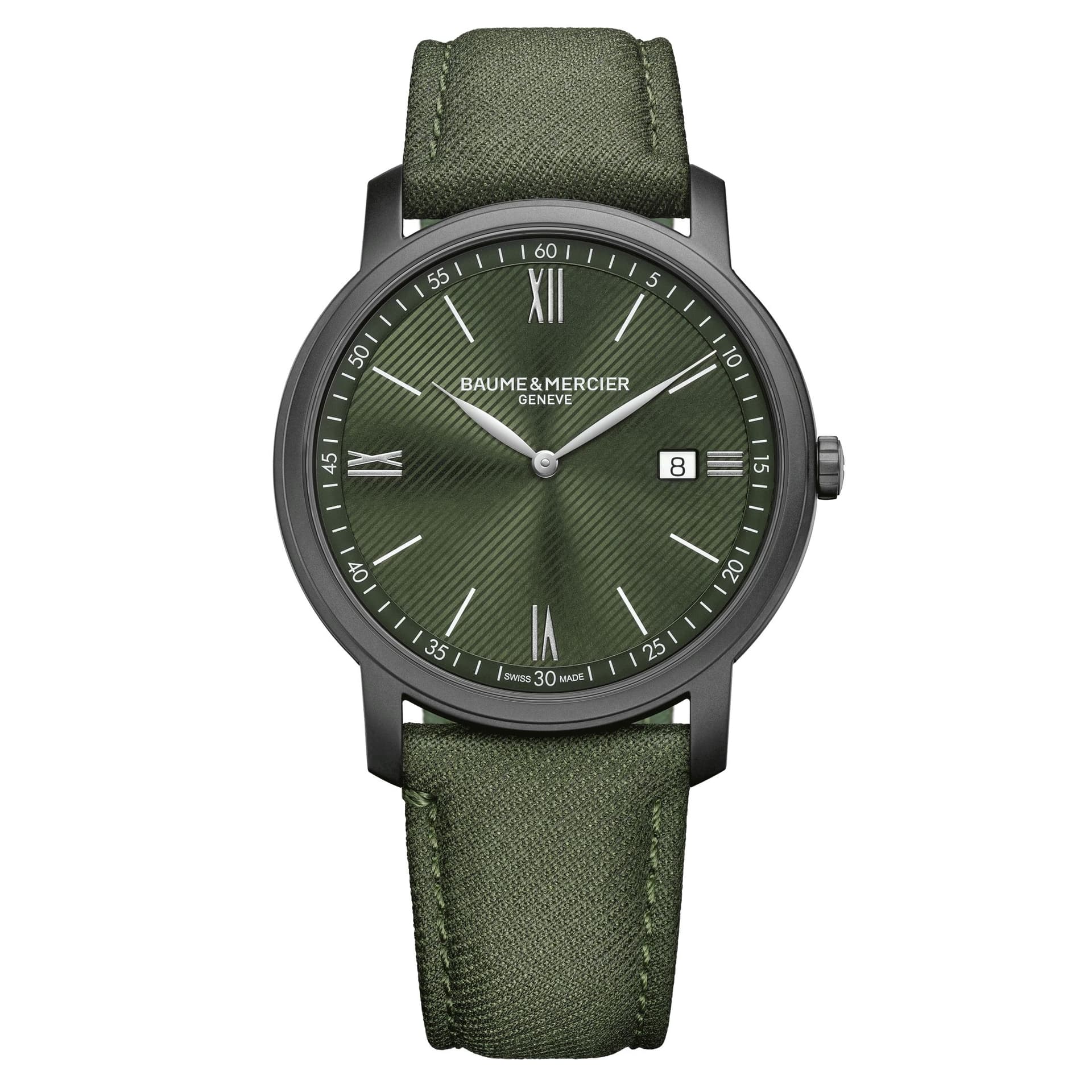 Baume & Mercier Montre Baume et Mercier Classima quartz cadran vert bracelet tissu vert 42 mm