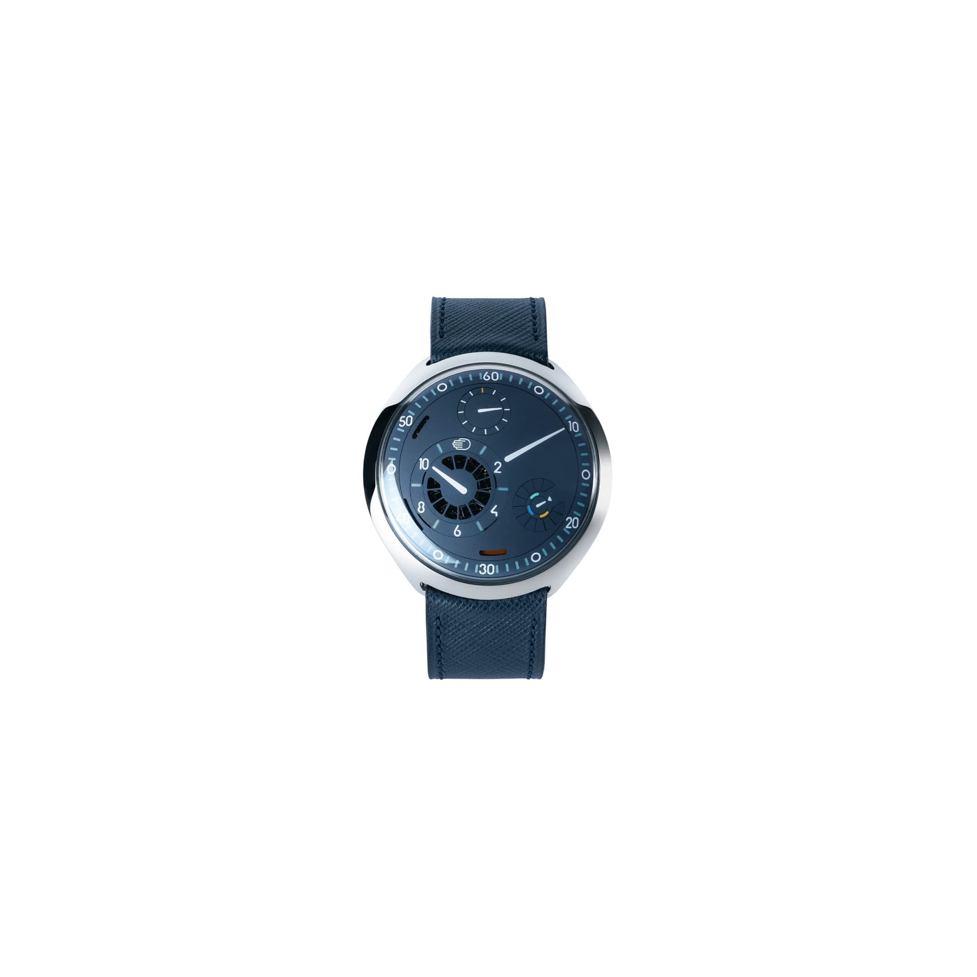 Ressence Montre Ressence Type 2 N titane automatique e-Crown cadran bleu bracelet cuir bleu 45 mm
