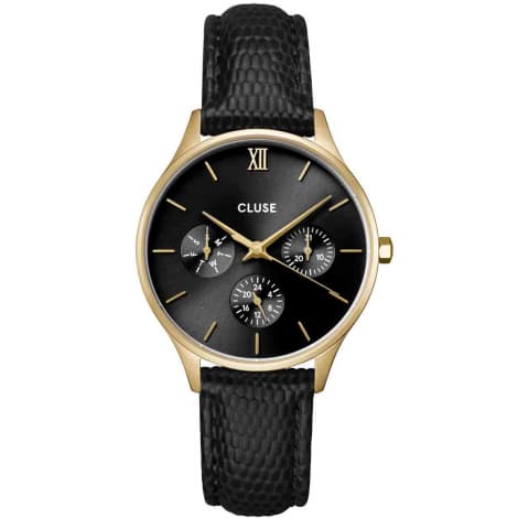 Cluse Minuit Multifunction Black Watch Leather, Black Lizard, Gold Colour