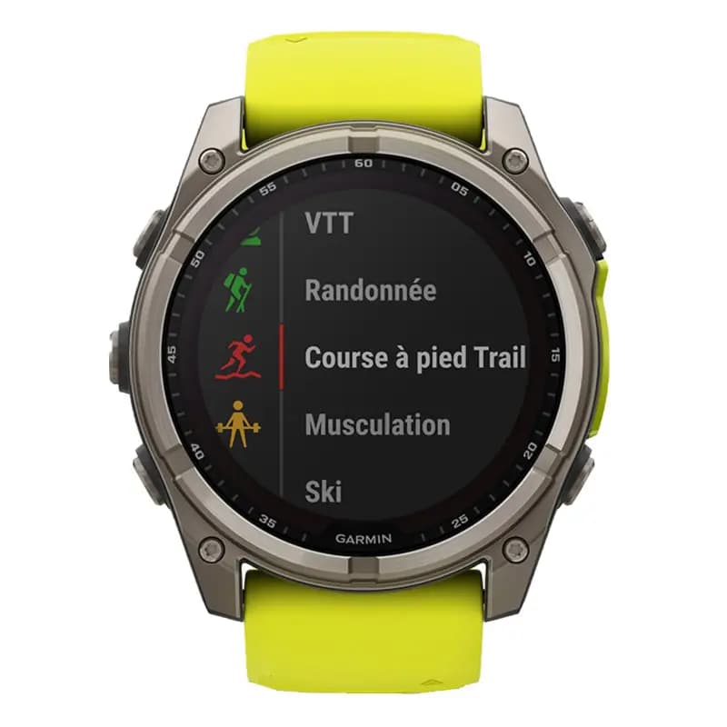 Garmin Montre Garmin Fenix 8 Solar Sapphire Titane Bracelet Jaune 51mm