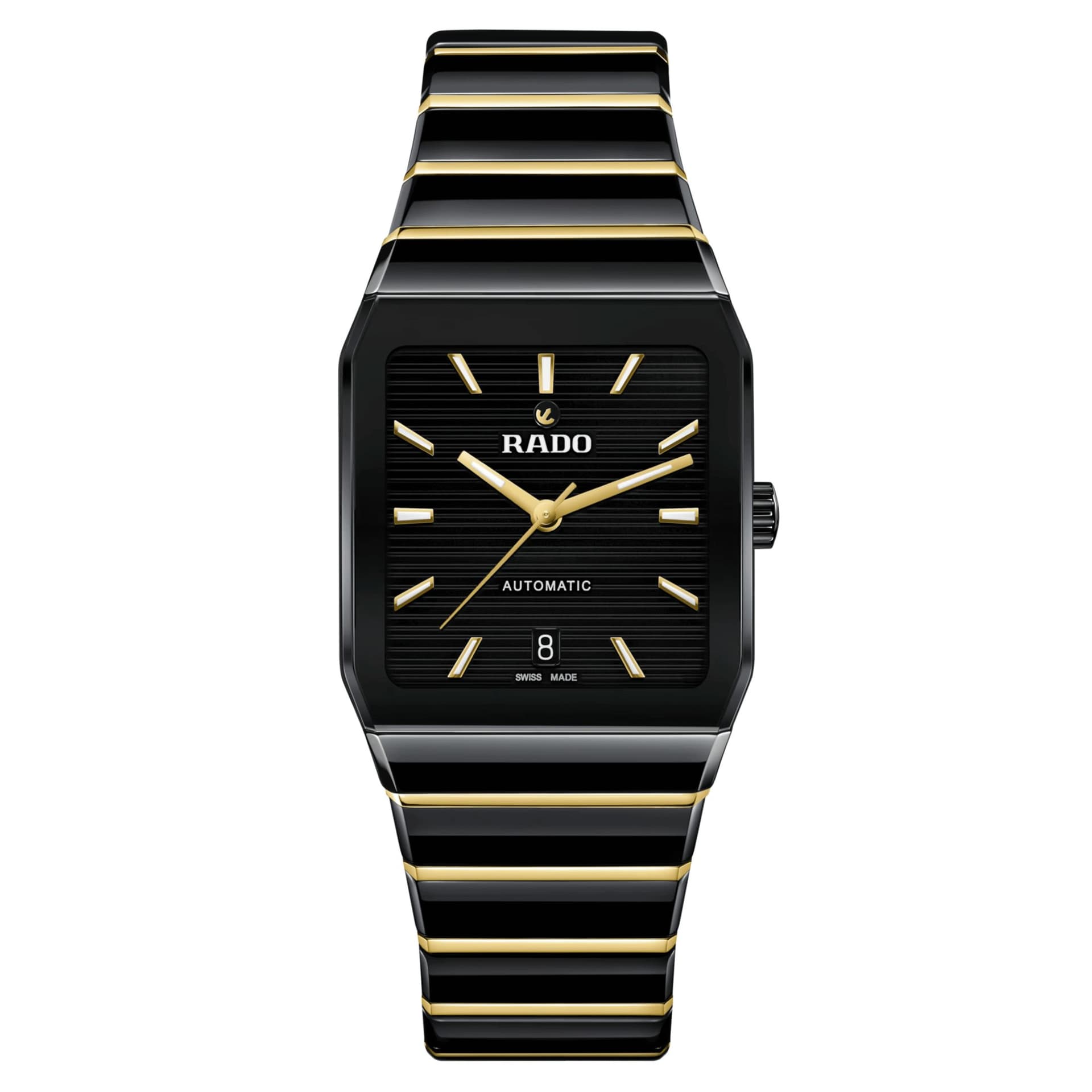 Rado Montre Rado Anatom automatique cadran noir bracelet acier PVD or jaune et céramique noire 32,5 mm