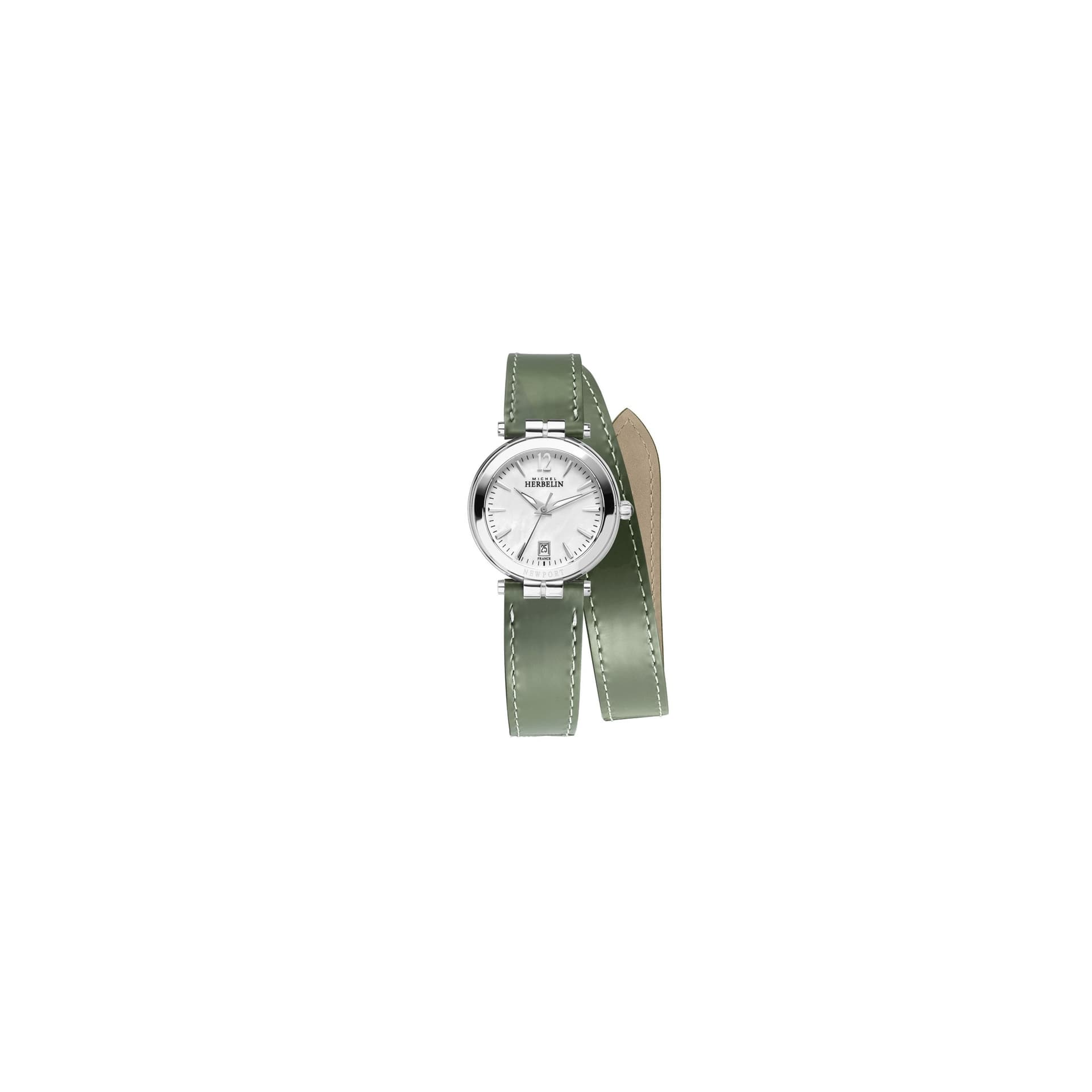 Michel Herbelin Montre Michel Herbelin Newport Classics quartz cadran nacre blanche bracelet double tour cuir 31 mm