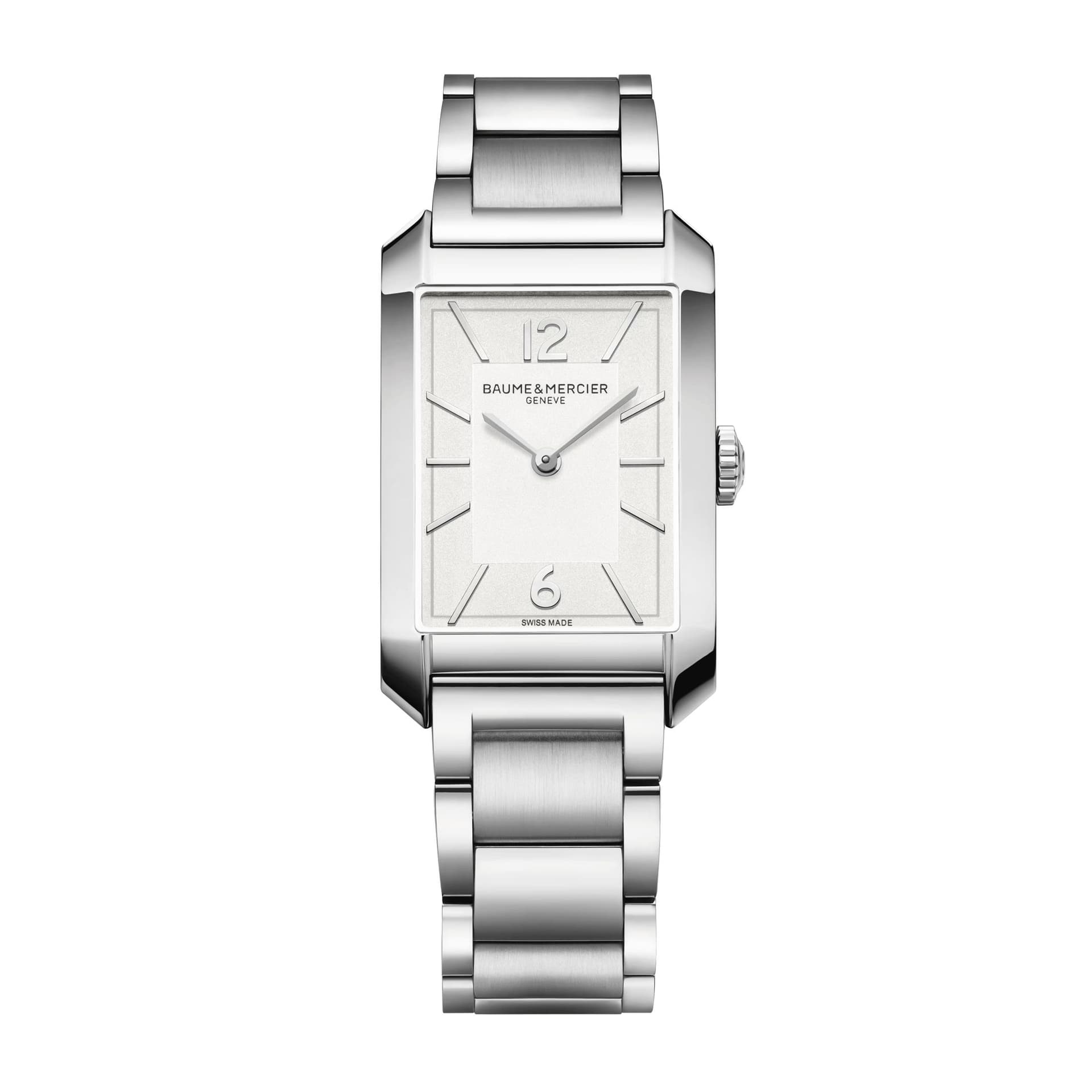 Baume & Mercier Montre Baume et Mercier Hampton quartz cadran blanc bracelet acier 35 x 22 mm