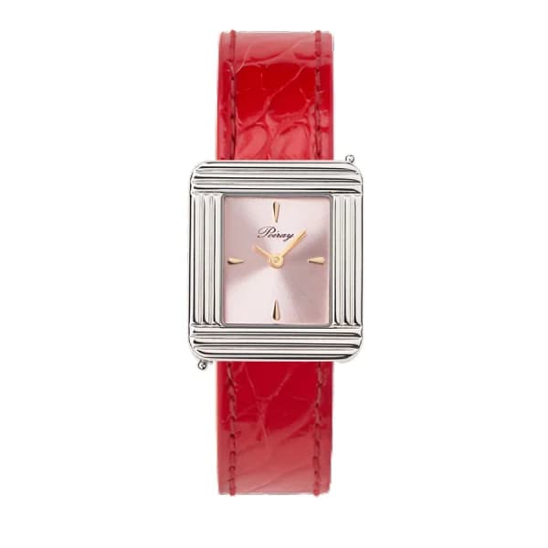 Poiray Montre Poiray Ma Première Acier Cadran Rose Bracelet Alligator Rouge