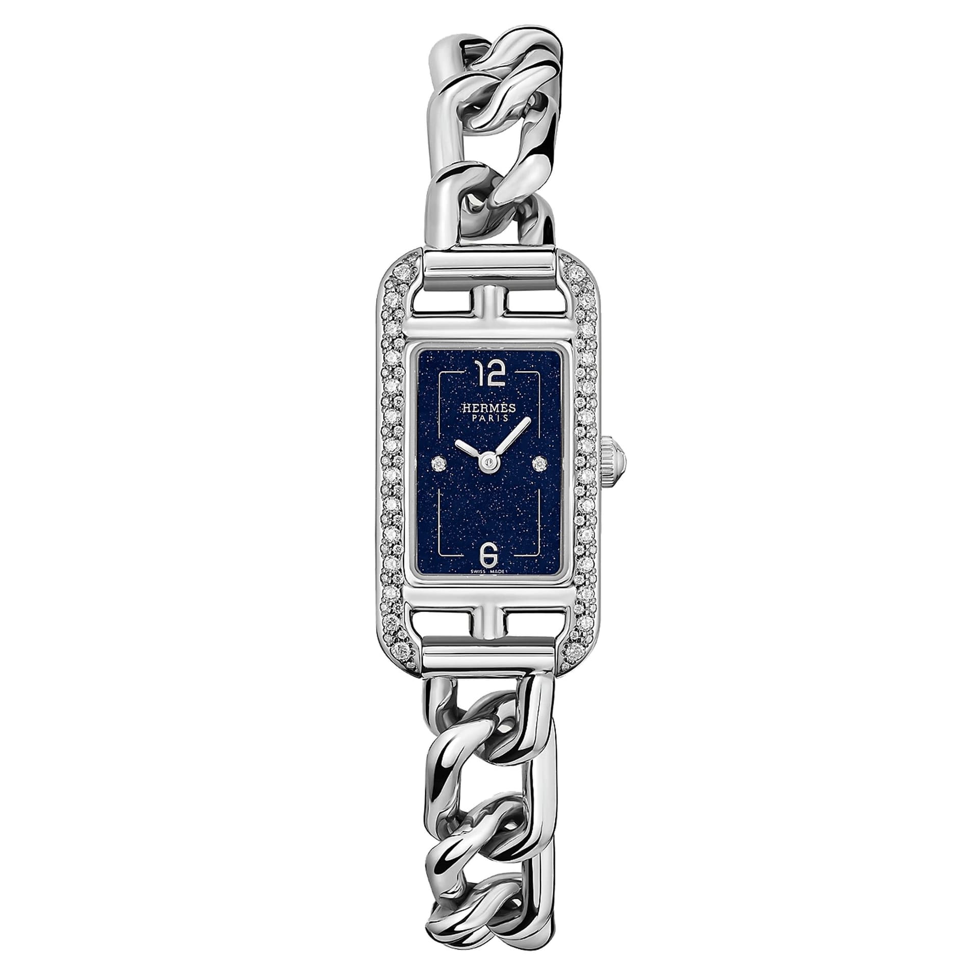 Hermès Montre HERMÈS Nantucket Petit Modèle quartz cadran aventurine serti bracelet acier 17 mm
