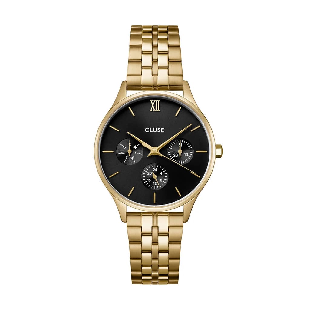 Cluse Minuit Multifunction Watch Steel, Black, Gold Colour
