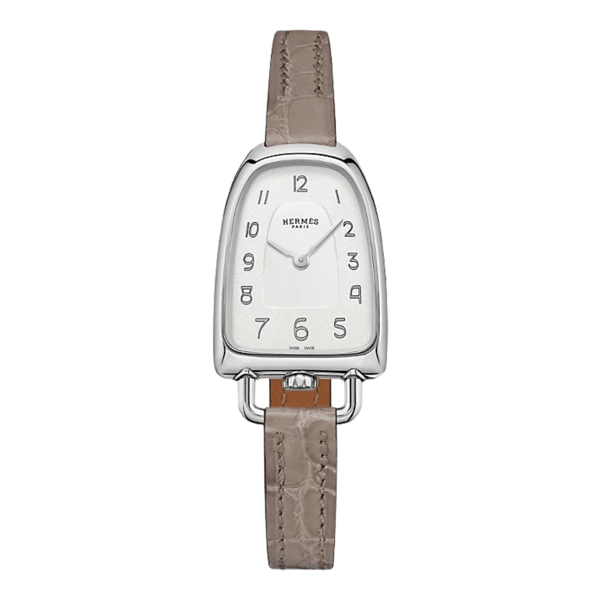 Hermès Montre HERMÈS Galop d'Hermès Moyen Modèle quartz cadran argent bracelet cuir étoupe 32 mm