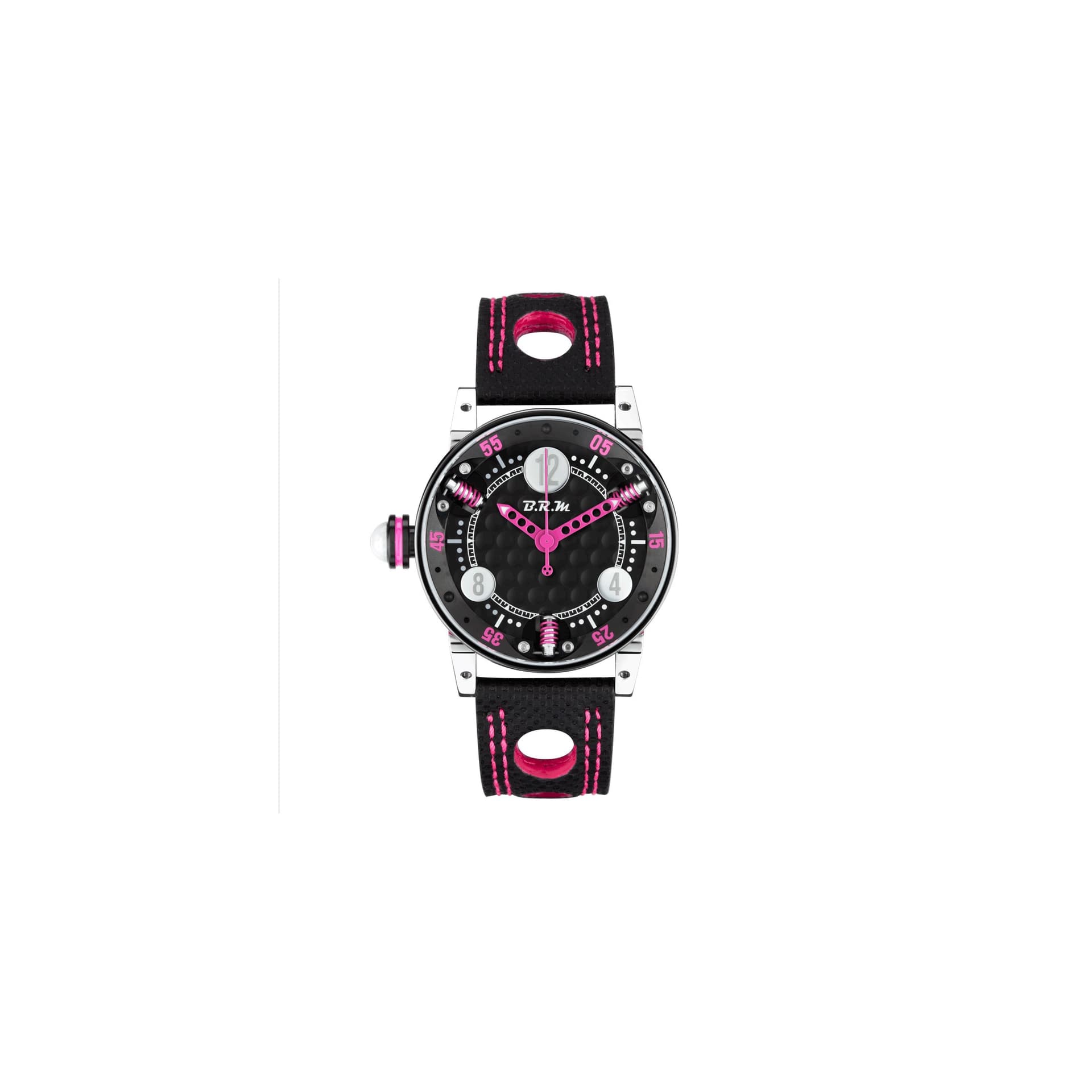 B.R.M Montre BRM GF7 automatique inox traité PVD noir aiguilles roses 38 mm