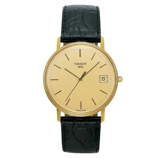 Tissot Montre Tissot Goldrun Hesalite 18K Gold Cadran Champagne Bracelet Cuir