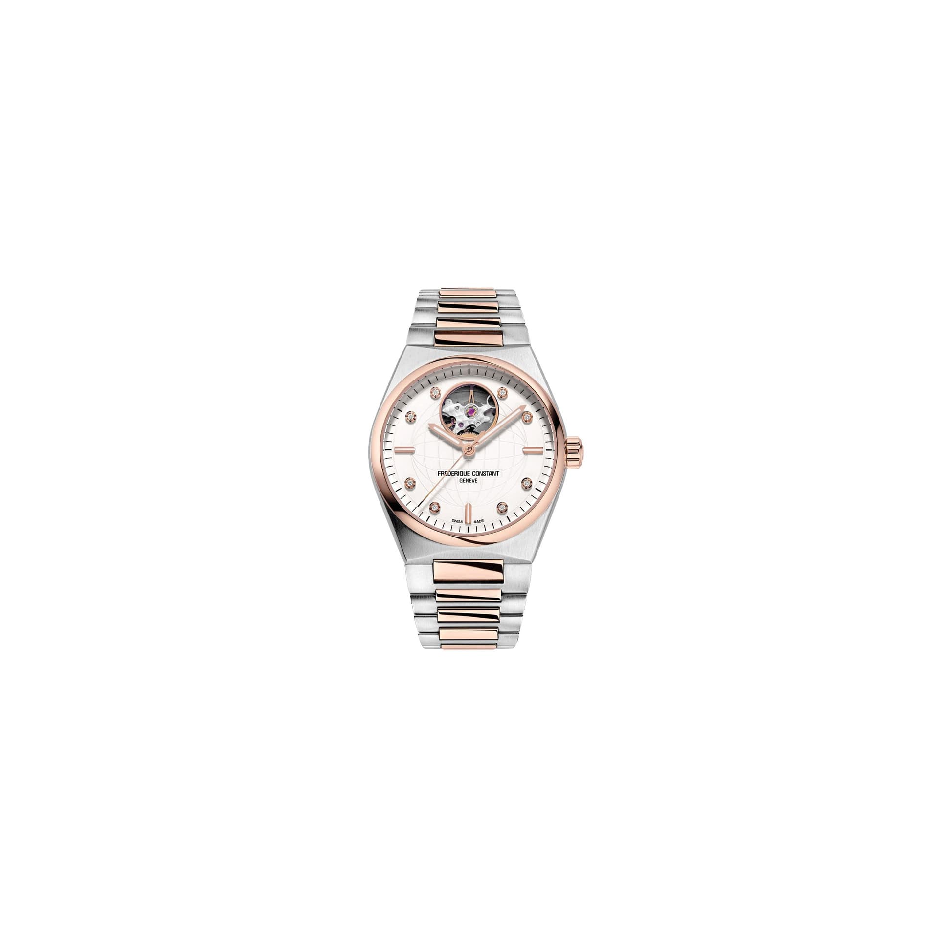 Frédérique Constant Montre Frédérique Constant Highlife Ladies Heart Beat Or rose automatique cadran argent bracelet acier et or rose 34 mm