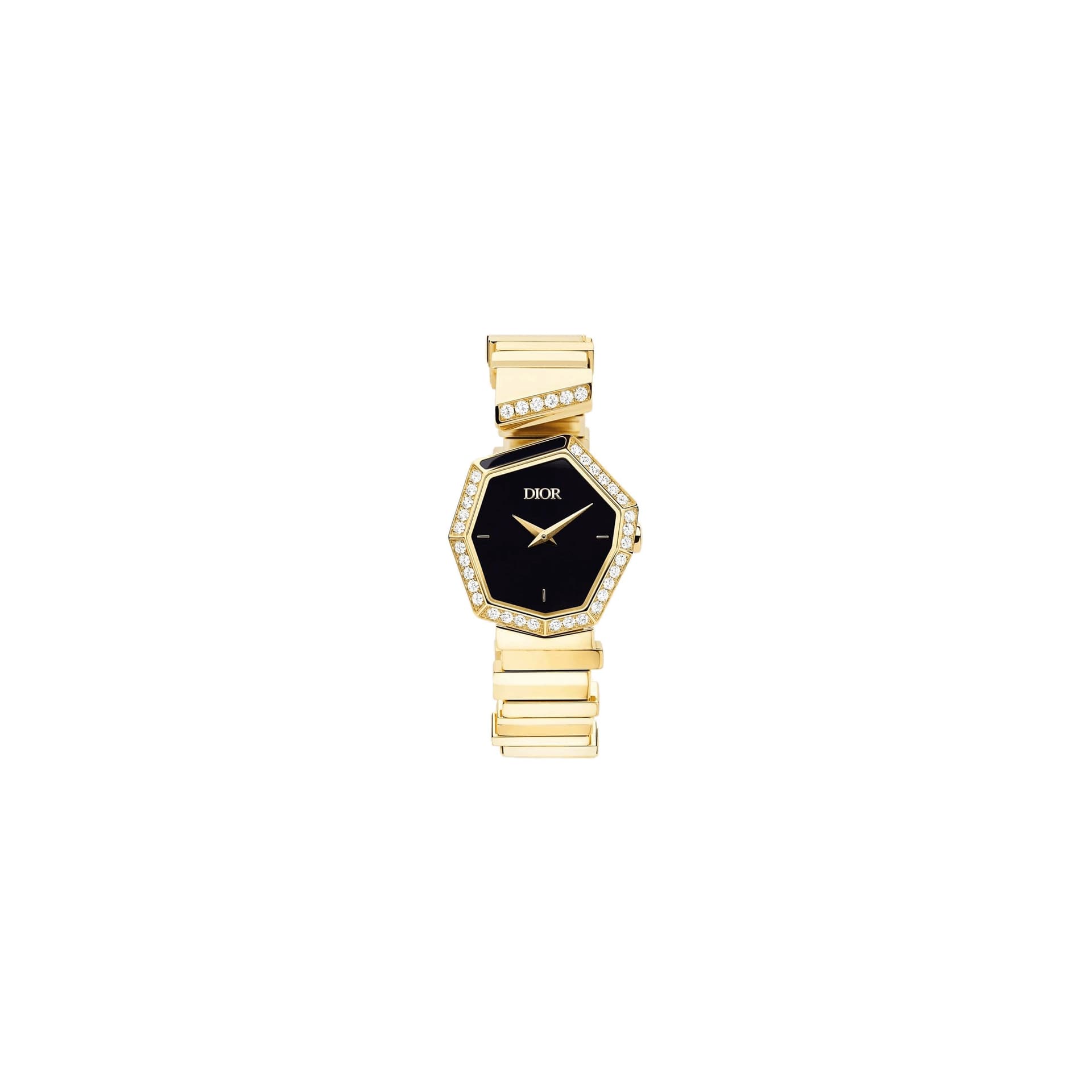 Dior Montre Dior GEM quartz cadran noir 27 mm bracelet or jaune diamants 15,5 cm