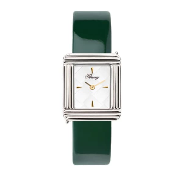 Poiray Montre Poiray Ma Première Cadran Blanc Texturé Bracelet Veau Vernis Vert